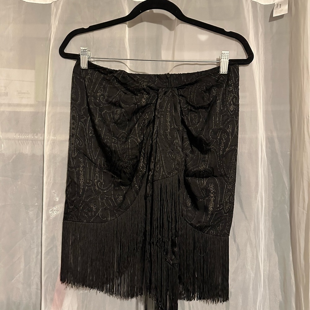 Zara Black Ruched and Tassel Mini Skirt